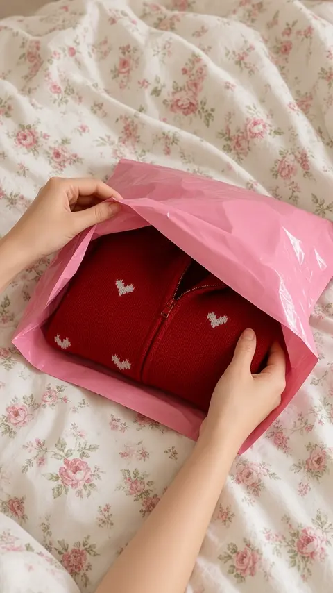 มือเปิดซองสีชมพู